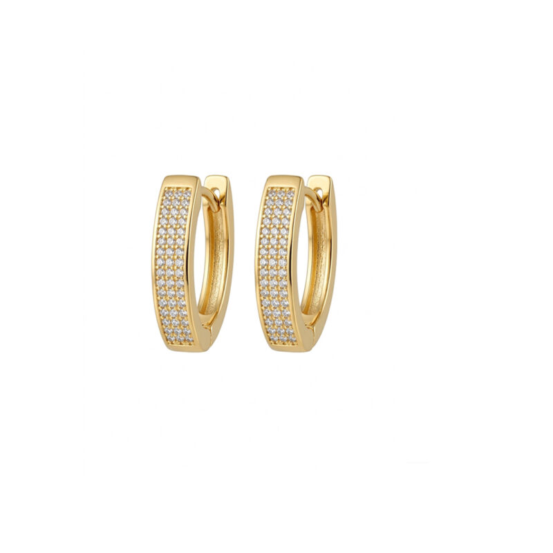 Brinco Click Oval Cravejado Banhado em Ouro 18k