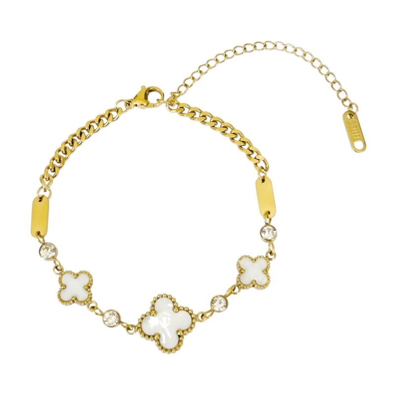 Pulseira(17 cm + 5 cm) Trevo com Ponto de Luz em Aço