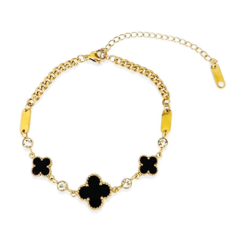 Pulseira(17 cm + 5 cm) Trevo com Ponto de Luz em Aço