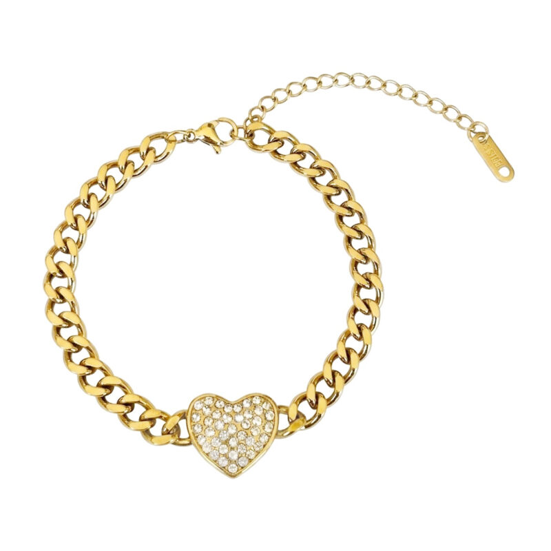 Pulseira (17 cm + 5 cm) Grumet Coração em Aço