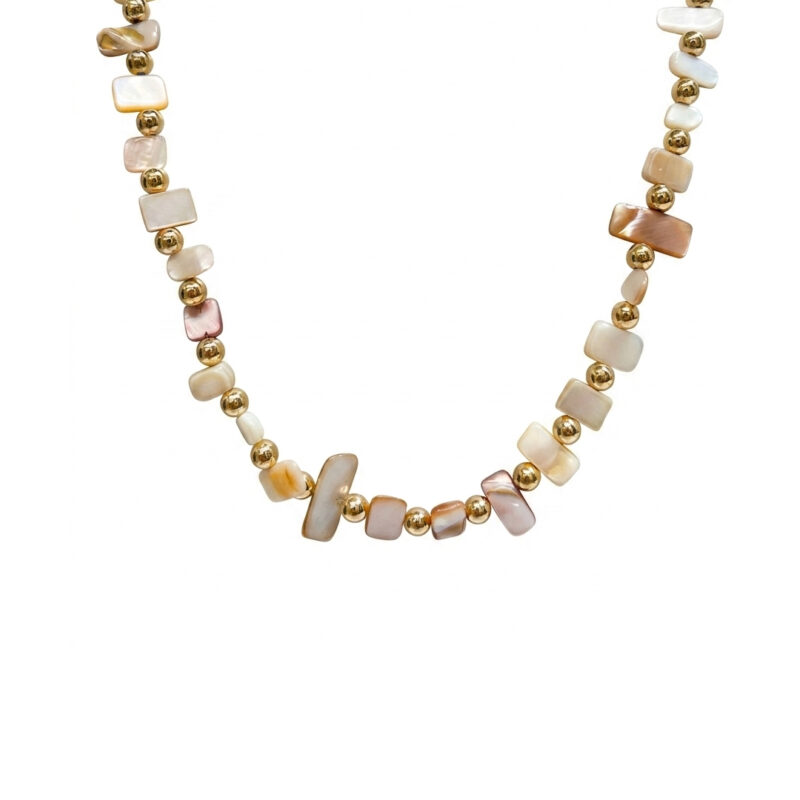 Colar(45 cm +5 cm) Perola Quadrado Esfera Banhado em Ouro 18k