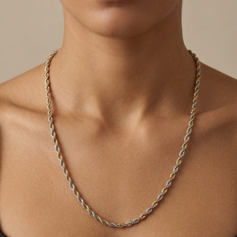 Colar Longo Elo Baiano 5mm Dourado e Prateado em Aço