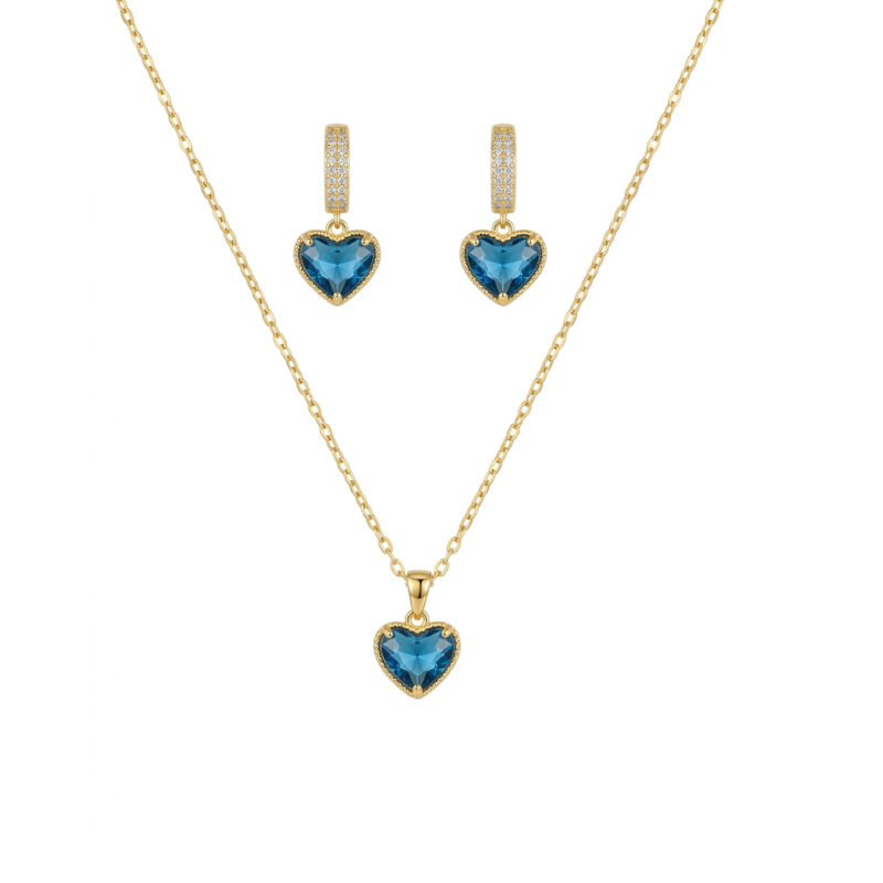 Conjunto Coração Cravejado Banhado em Ouro 18k