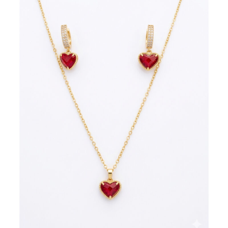 Conjunto Coração Cravejado Banhado em Ouro 18k