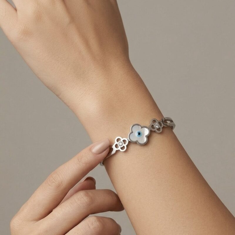 Bracelete Trevo olho Grego em Aço