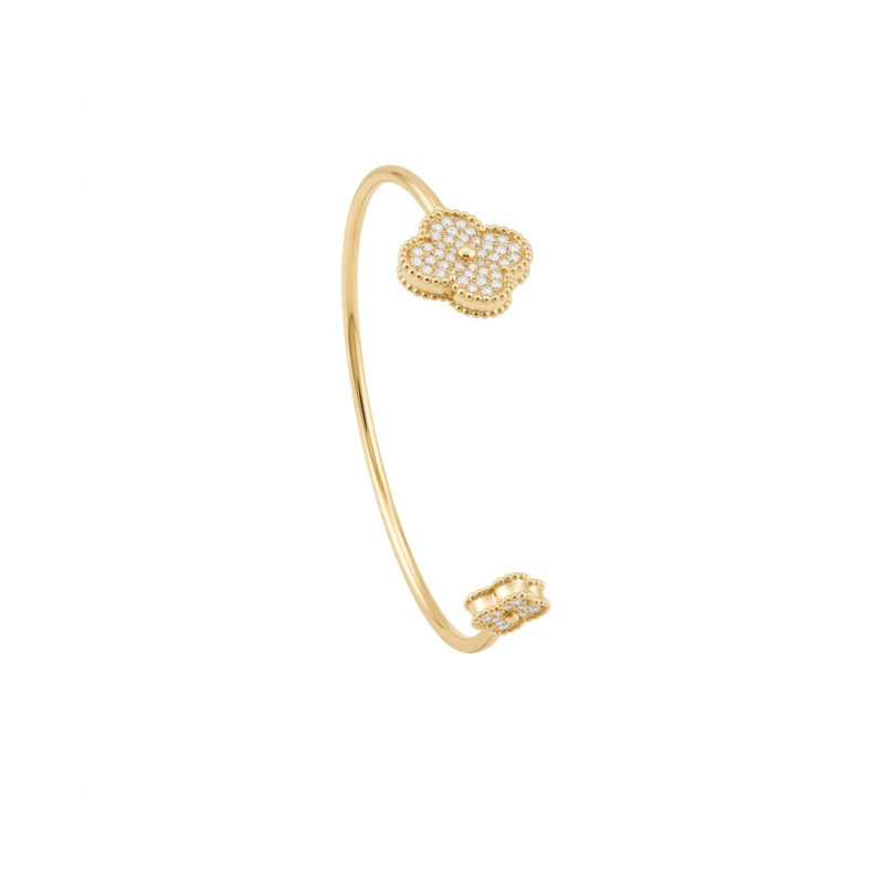 Bracelete Trevo Cravejado Banhado em Ouro 18k