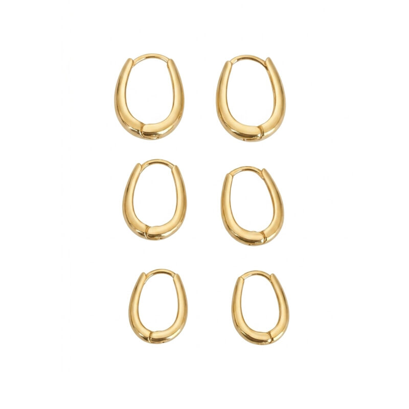 Brinco Trio Argola Oval Banhado em Ouro 18k