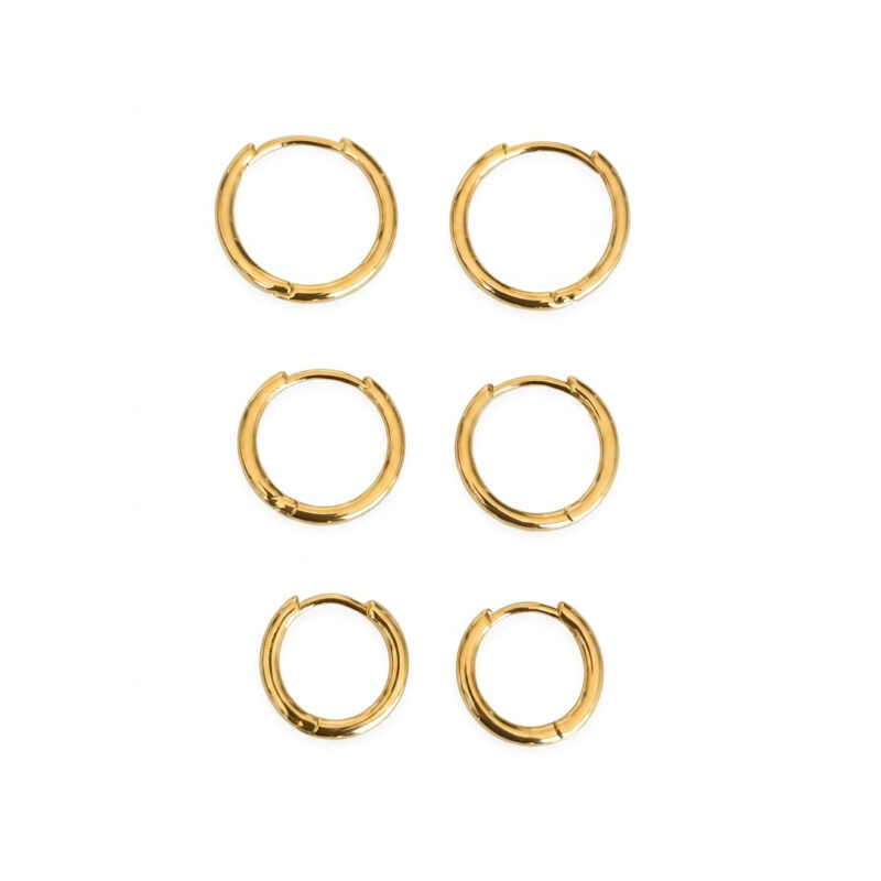 Brinco Trio Argola Lisa Banhado em Ouro 18k