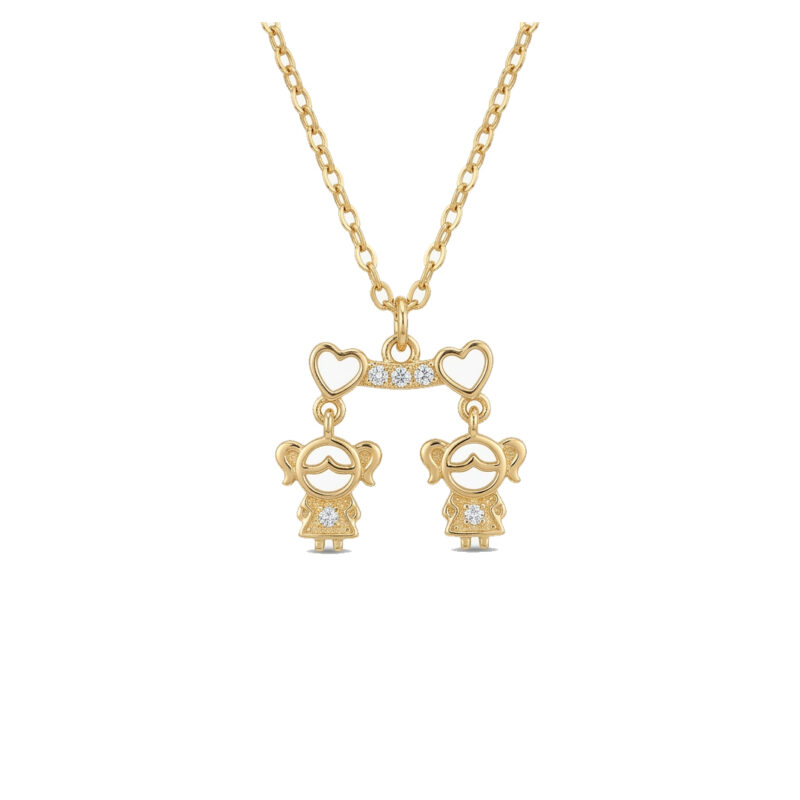 Colar(45 cm + 5 cm) Filhas Cravejado Banhado em Ouro 18k