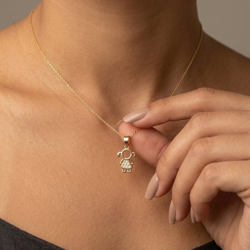 Colar(45 cm + 5 cm) Menina Cravejado Banhado em Ouro 18k