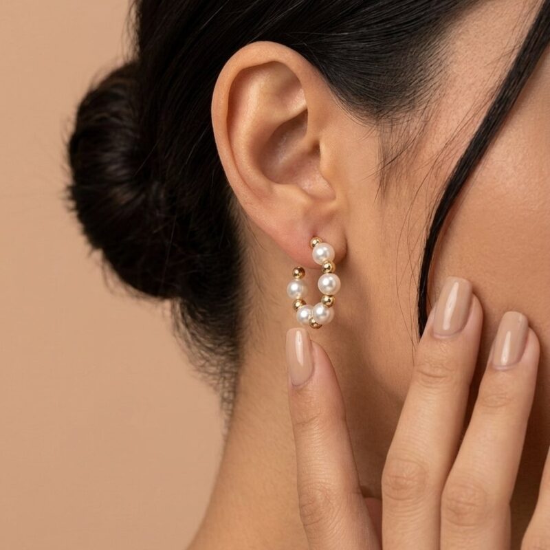 Brinco Argola Perola Esfera Banhado em Ouro 18k