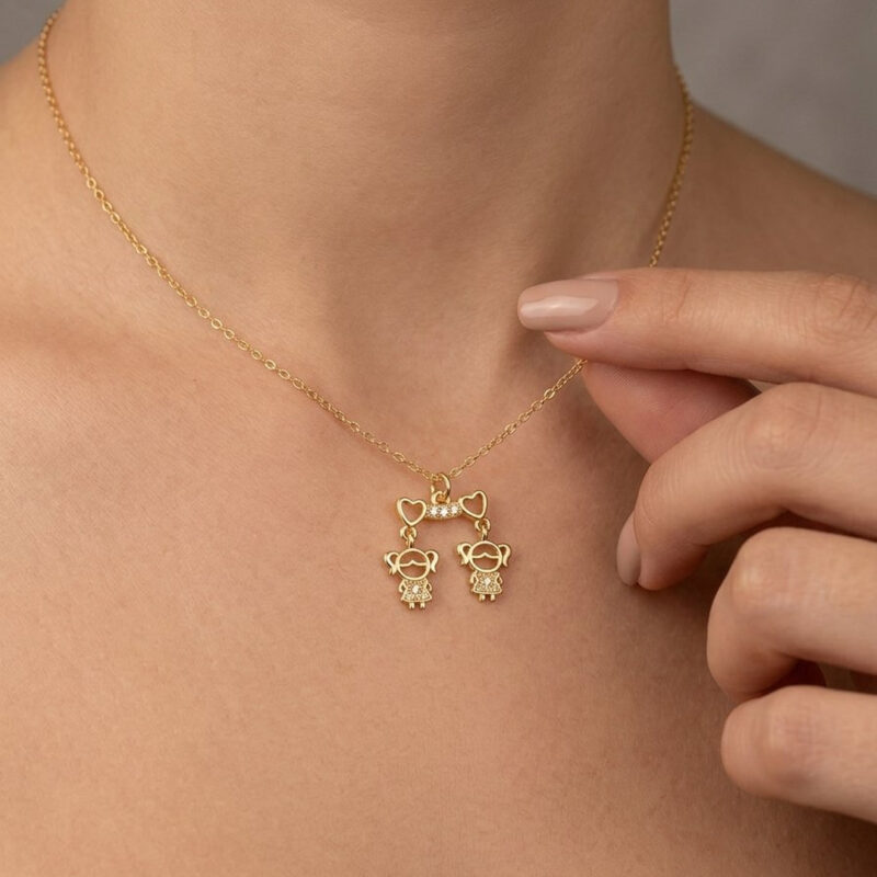 Colar(45 cm + 5 cm) Filhas Cravejado Banhado em Ouro 18k