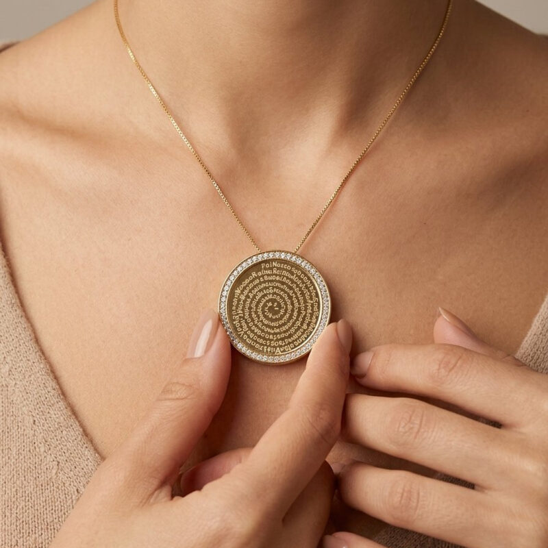 Colar Mandala Pai Nosso Cravejado Banhado em Ouro 18k