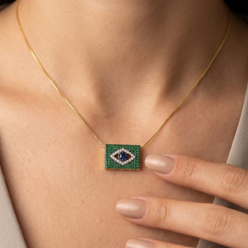 Colar(45 cm + 5 Cm)Brasil Cravejado Banhado em Ouro 18k