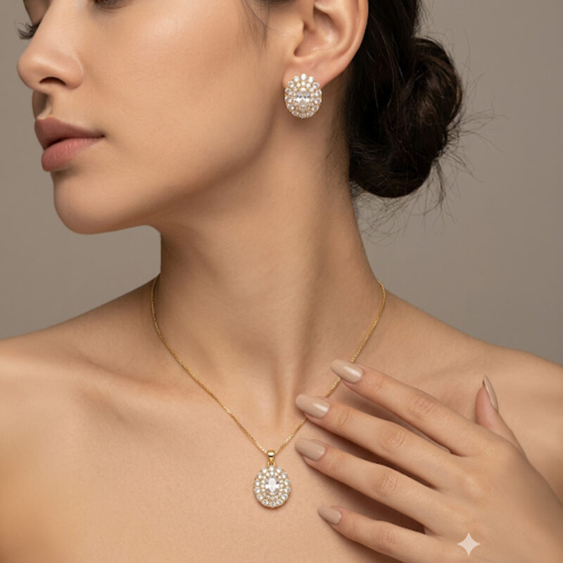 Conjunto Mandala  Trabalhado Cravejado Banhado em Ouro 18k