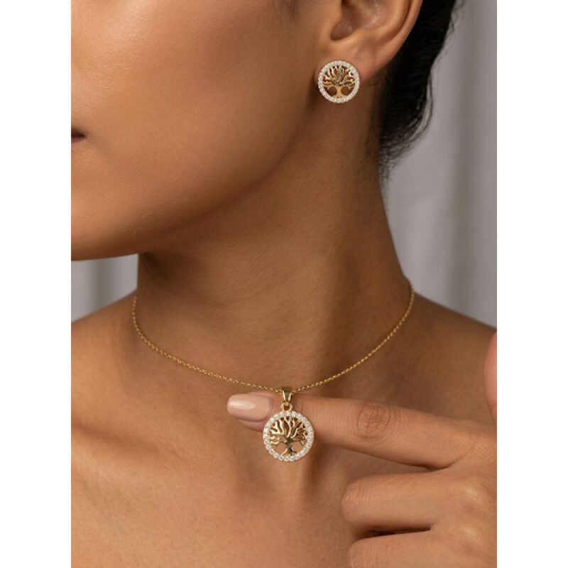 Conjunto Mandala Arvore da Vida Fcravejado Banhado em Ouro 18k