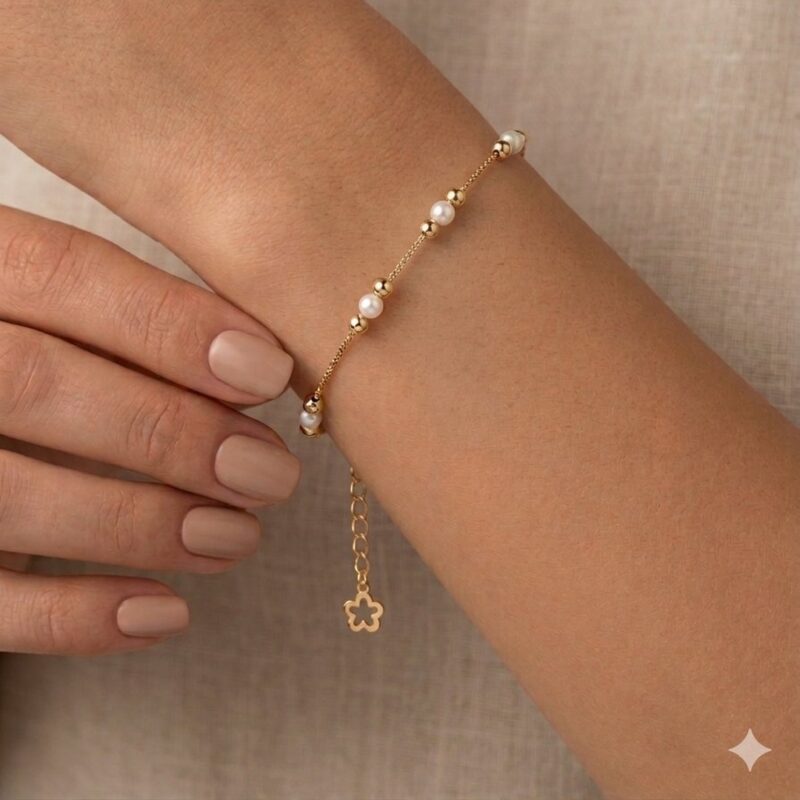 Pulseira Bolinha Perola Banhado em Ouro 18k
