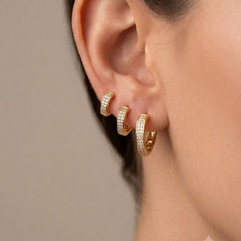 Brinco Trio Argola de Coração Cravejado Banhado em Ouro 18K