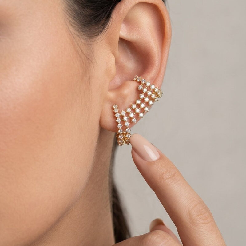 Brinco Earcuff Trabalhado Banhado em Ouro 18k