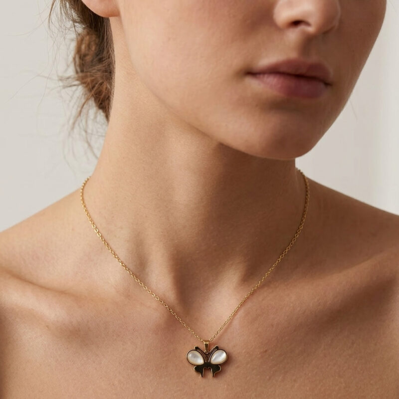 Choker(35 cm + 10 cm)  Borboleta  Minimalista em Aço