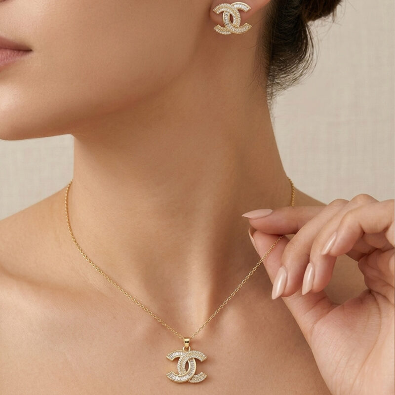 Conjunto X  Cravejado  Banhado em Ouro 18k