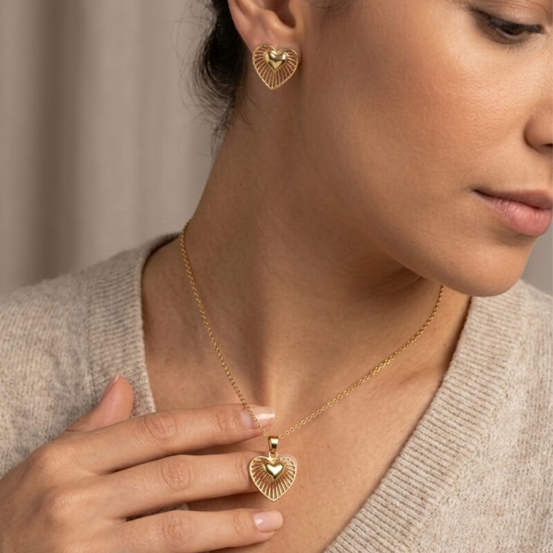 Conjunto Coração  Minimalista em Aço