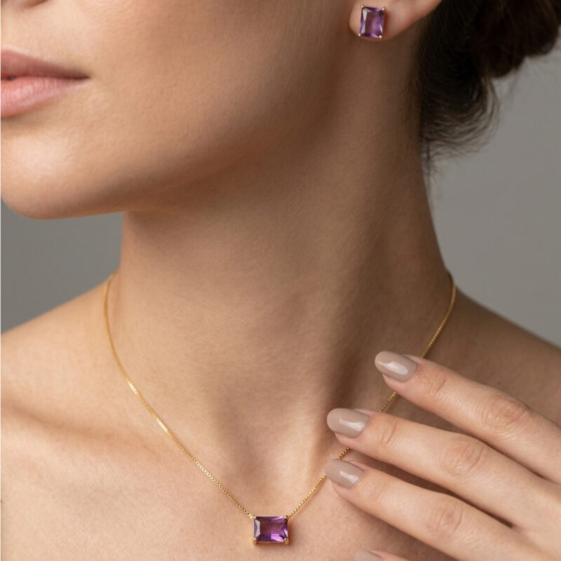 Conjunto Quadrado Fusion Banhado em Ouro 18k