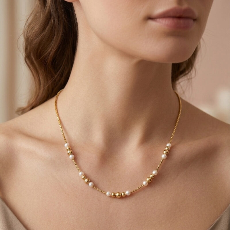 Choker(35cm + 5cm)Bolinha Perola Banhado em Ouro 18k