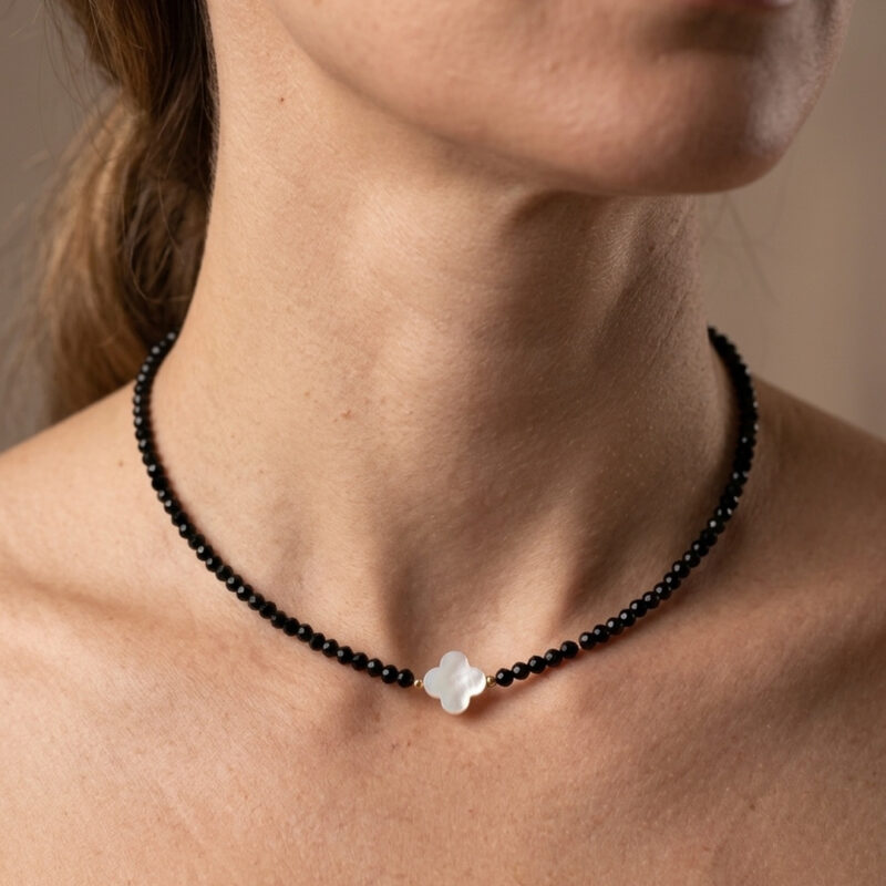 Choker CristaisTrevo Banhado em Ouro 18k
