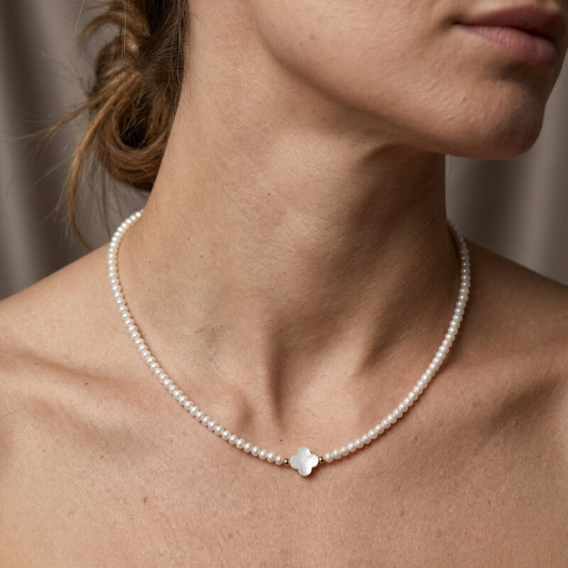 Choker CristaisTrevo Banhado em Ouro 18k
