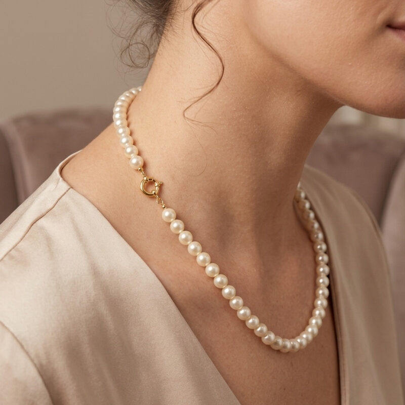 Choker Perola Shell 8mm  Banhado em Ouro 18k