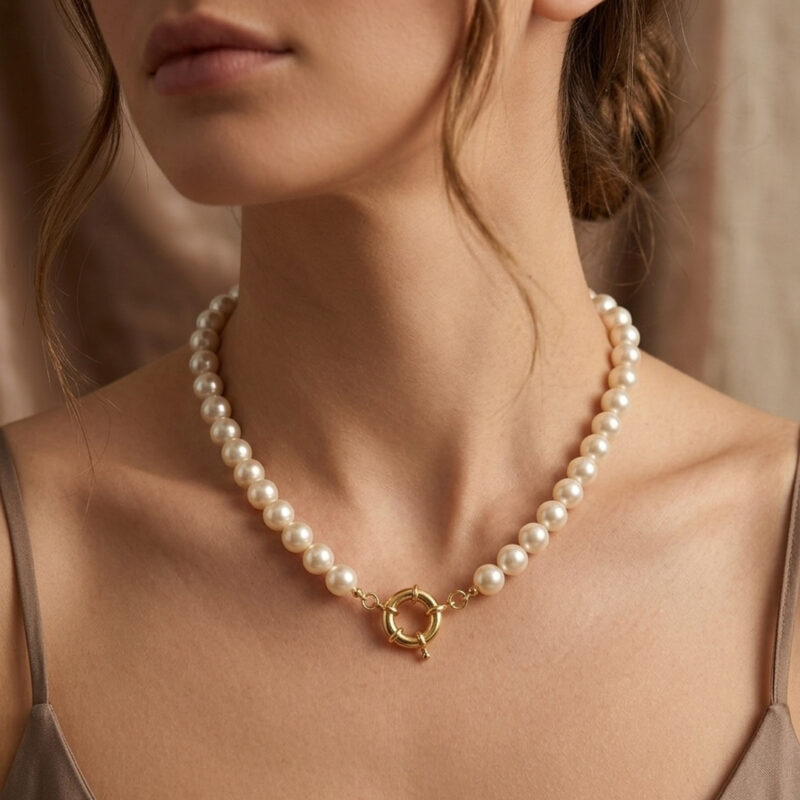 Choker Perola Shell 10mm  Banhado em Ouro 18k