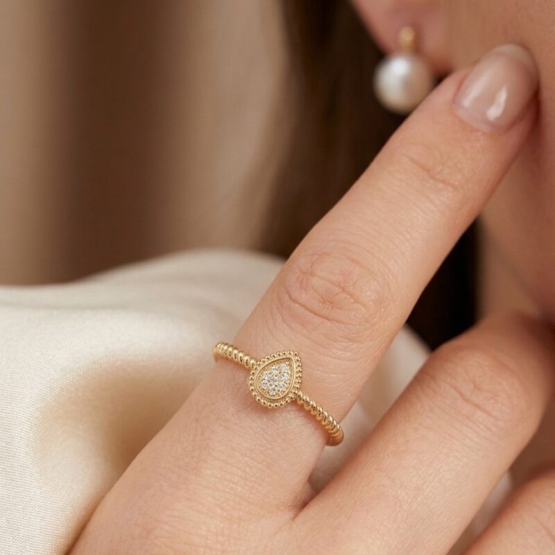 Anel Regulavel Gota Cravejado Banhado em Ouro 18k