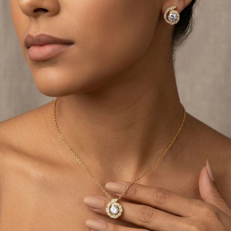 Conjunto Snake Ponto de Luz Cravejado Banhado em Ouro 18k