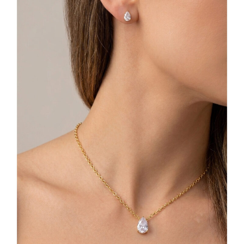 Conjunto Gota  Cravejado em Aço
