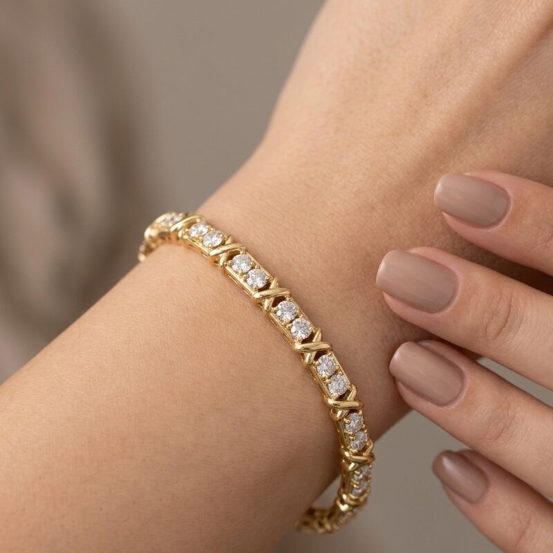 Bracelete X Trabalhado Cravejado Banhado em Ouro 18k