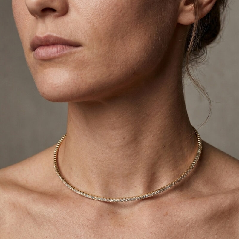 Colar Aro Riviera Cravejada Banhado em Ouro 18k