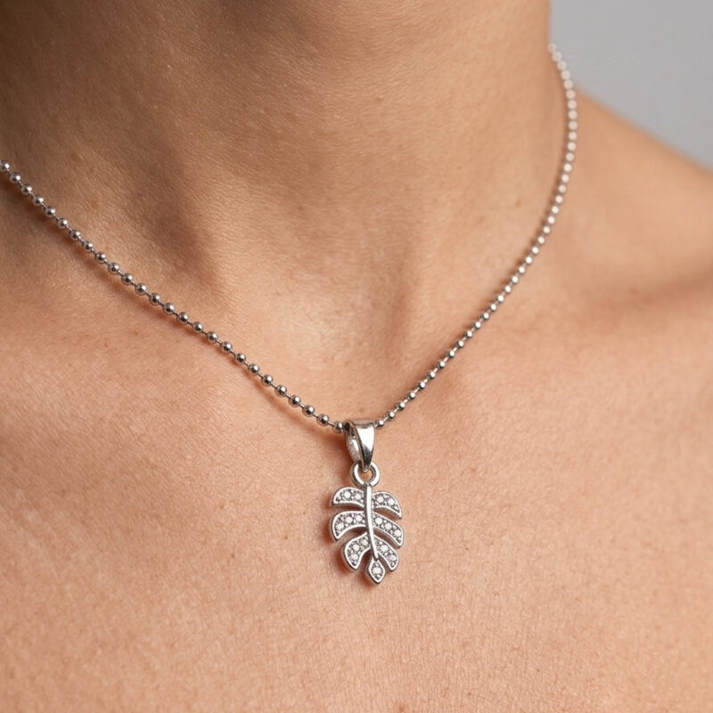 Choker(35 cm + 5 cm) Bolinha Folha  Cravejado em Aço