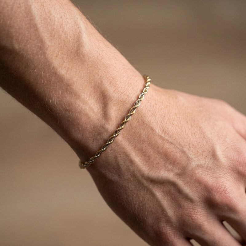 Pulseira elo baiano 3mm dourado prateado em aço
