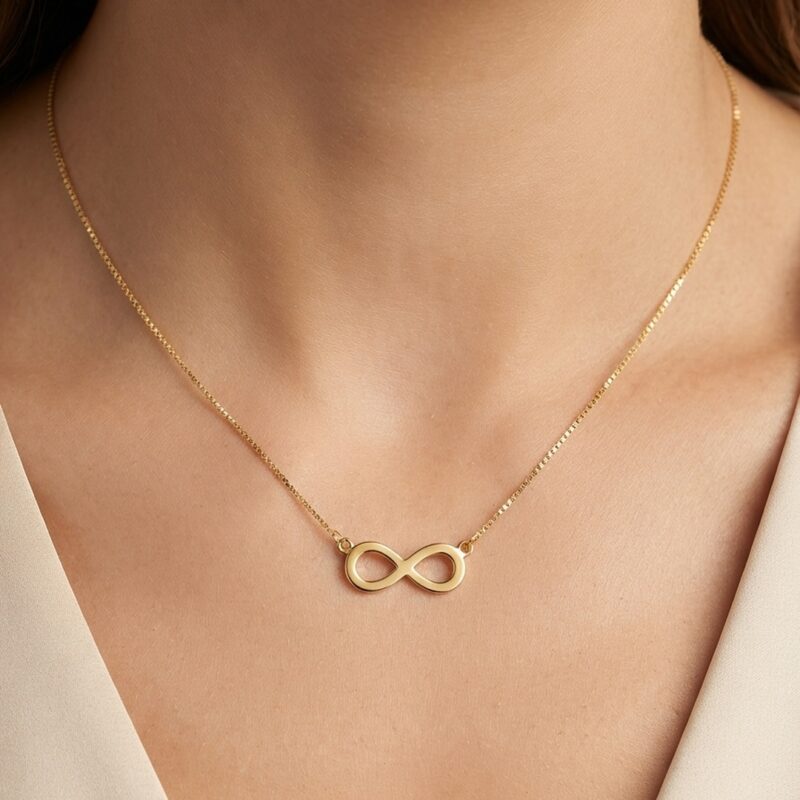 Colar infinito banhado ouro 18k, pendente infinito banhado, colar ouro 18k premium atacado