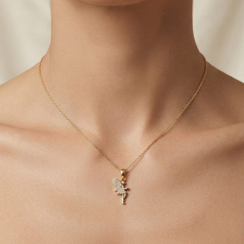 Colar fada cravejado banhado ouro 18k com cristais - peça premium atacado JY Semijoias