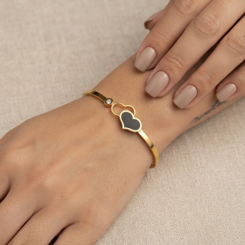 Bracelete duo coração em aço inoxidável premium atacado