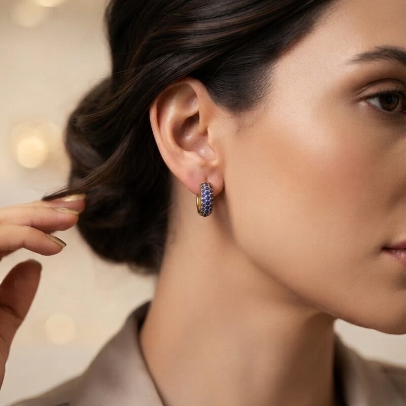 Brinco argola cravejado banhado ouro 18k