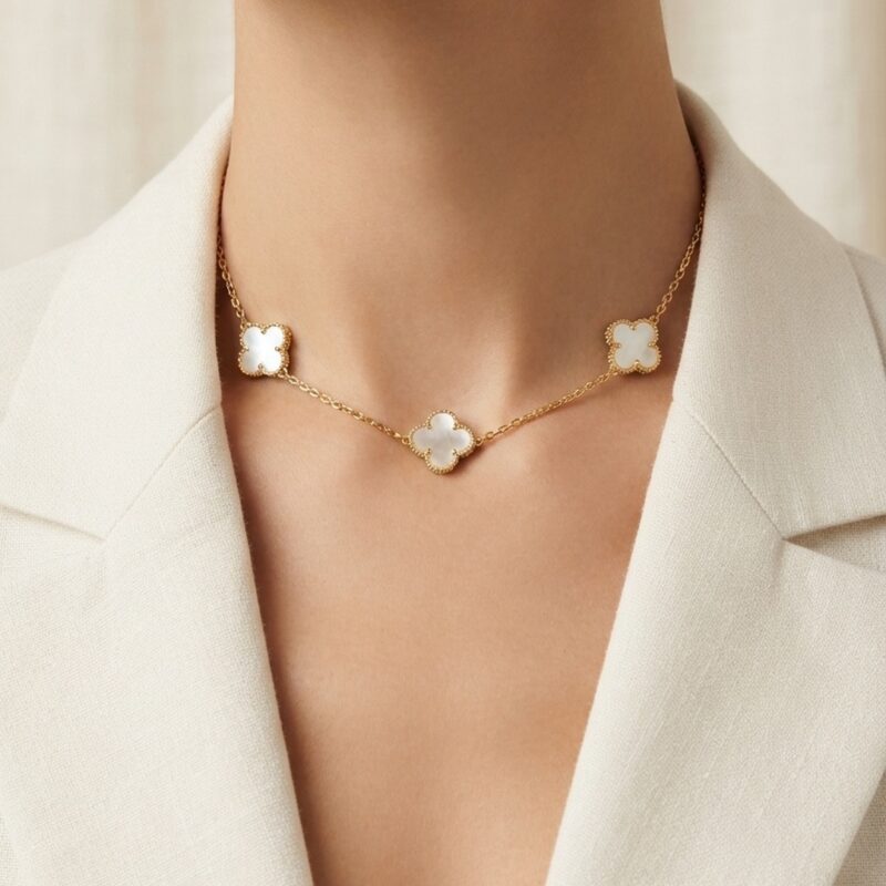 Choker 3 trevos banhado em ouro 18k premium atacado