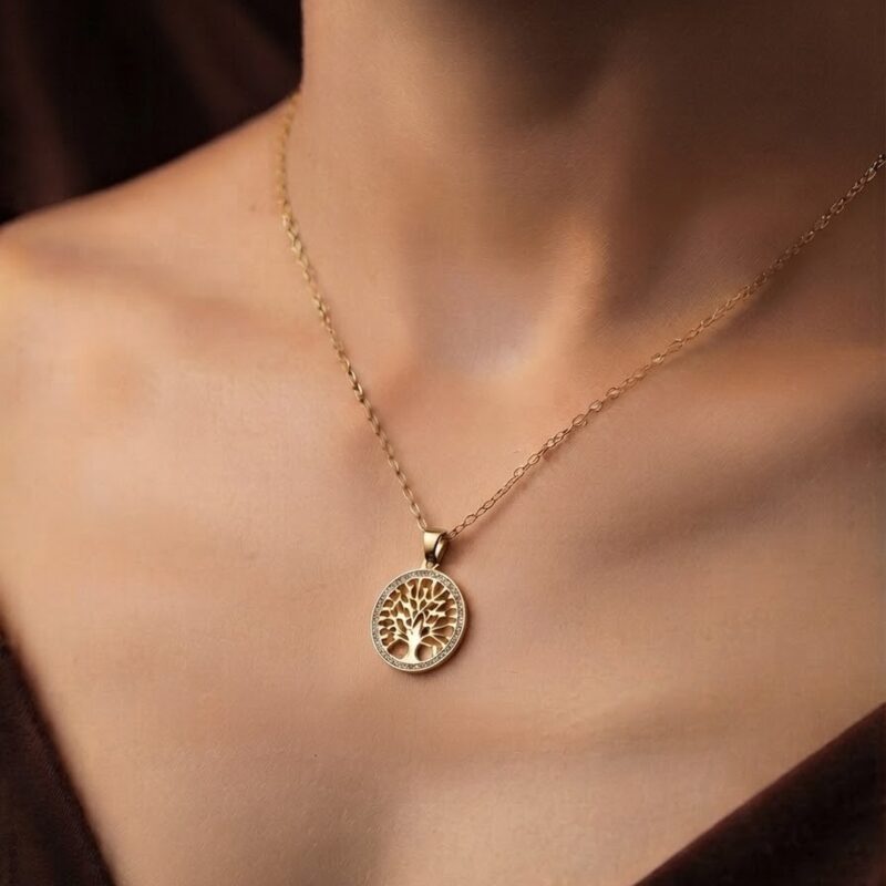 Colar mandala árvore da vida cravejado banhado ouro 18k 50 cm