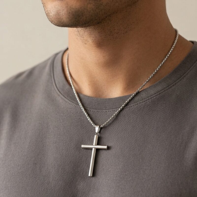 Colar crucifixo aço inoxidável grosso 60cm premium atacado