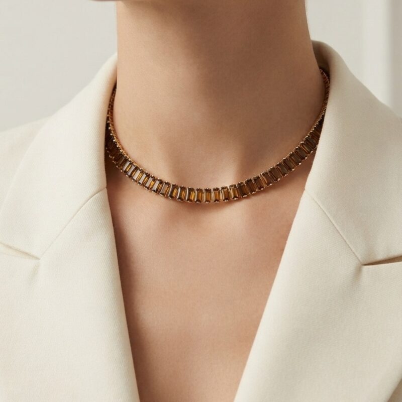 Choker Riviera trabalhado banhado ouro 18k premium