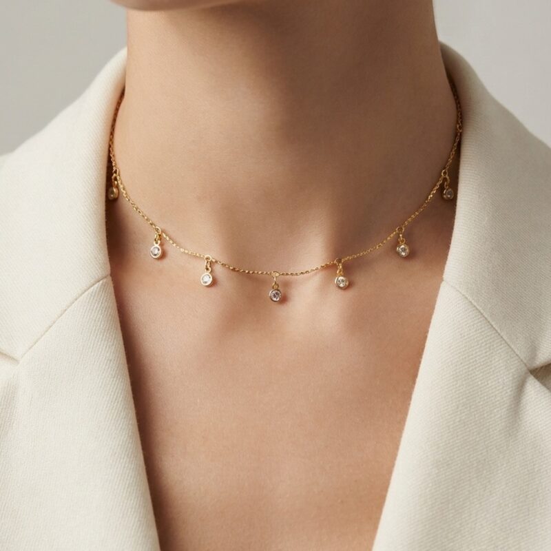 Choker cravejado banhado ouro 18k 35cm premium