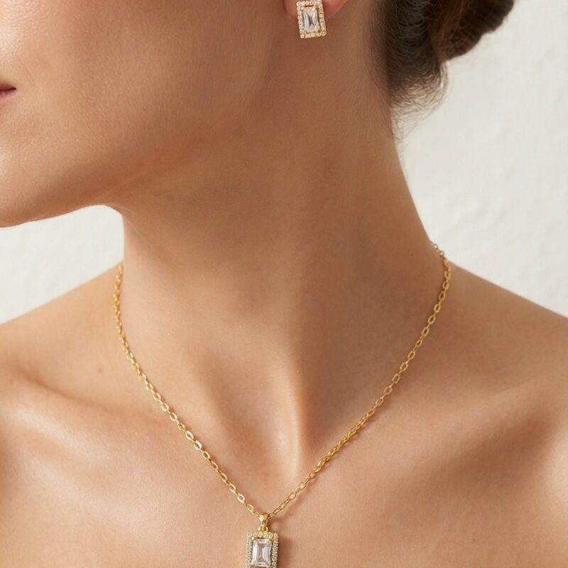 Conjunto retangular microcravejado banhado em ouro 18k premium atacado