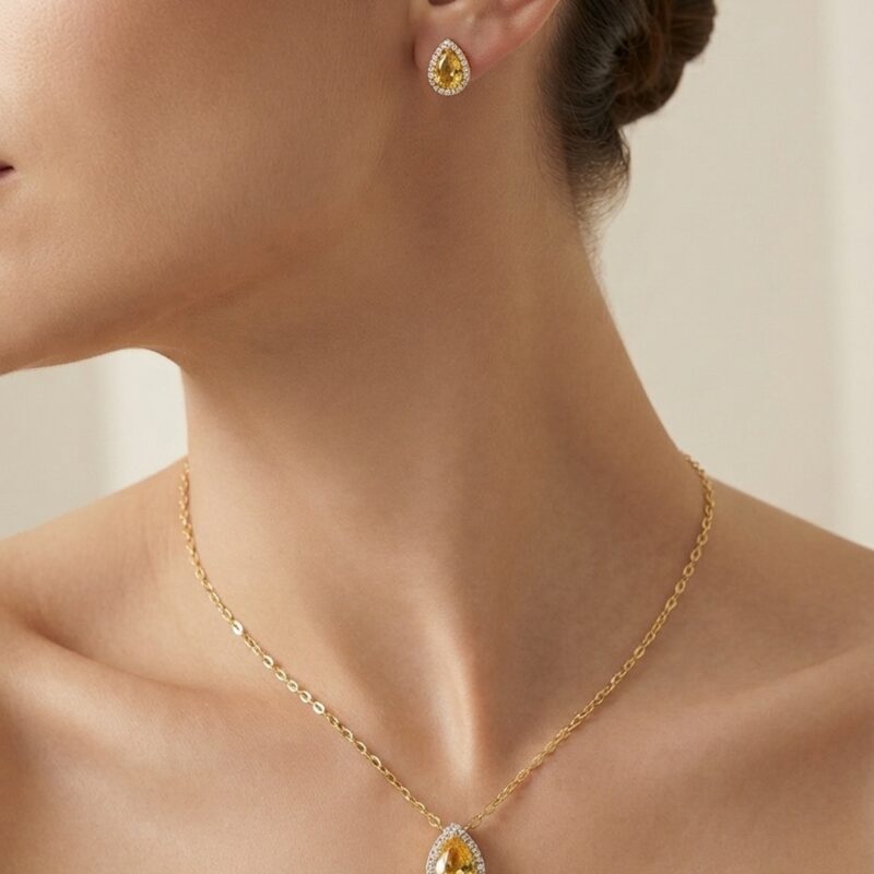 Conjunto Gota Microocravejado Banhado em Ouro 18k